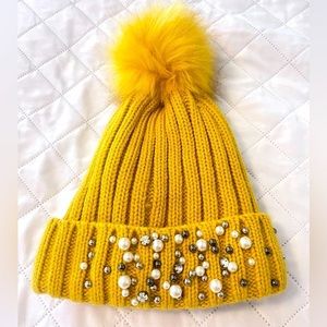 Jeweled Pom Pom Beanie